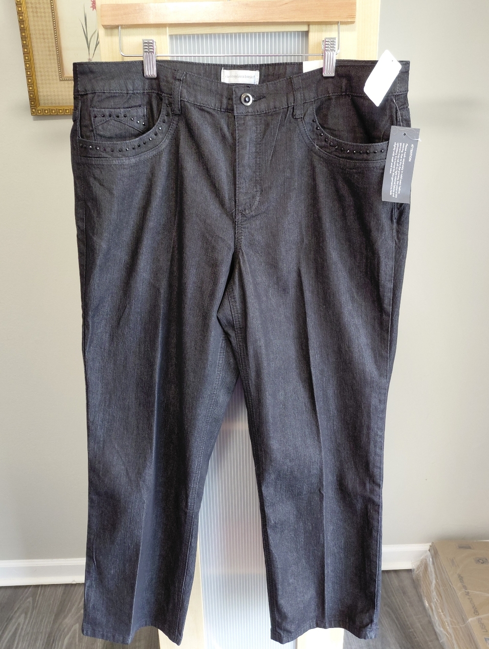 Black Christopher & Banks Women's Straight Leg Jeans W/Rhinestone Embellishments